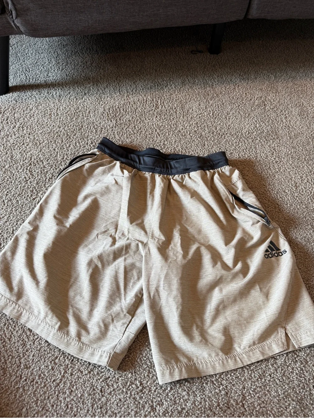 adidas Men's Light Beige Athletic Shorts with Black Waistband